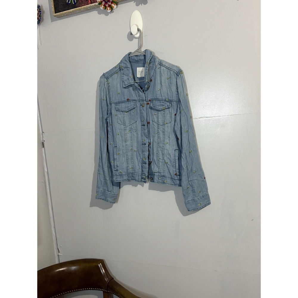 Harper Heritage women denim jean jacket size Medium floral embroidered Casual